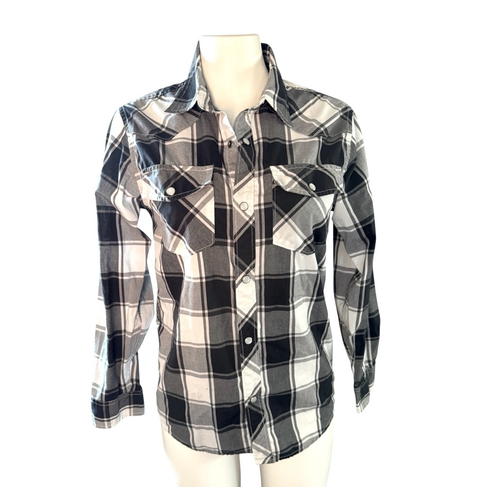 Old Navy Black and White Plaid, snap front  Shirt, GUC, size XL, fits Like M-L